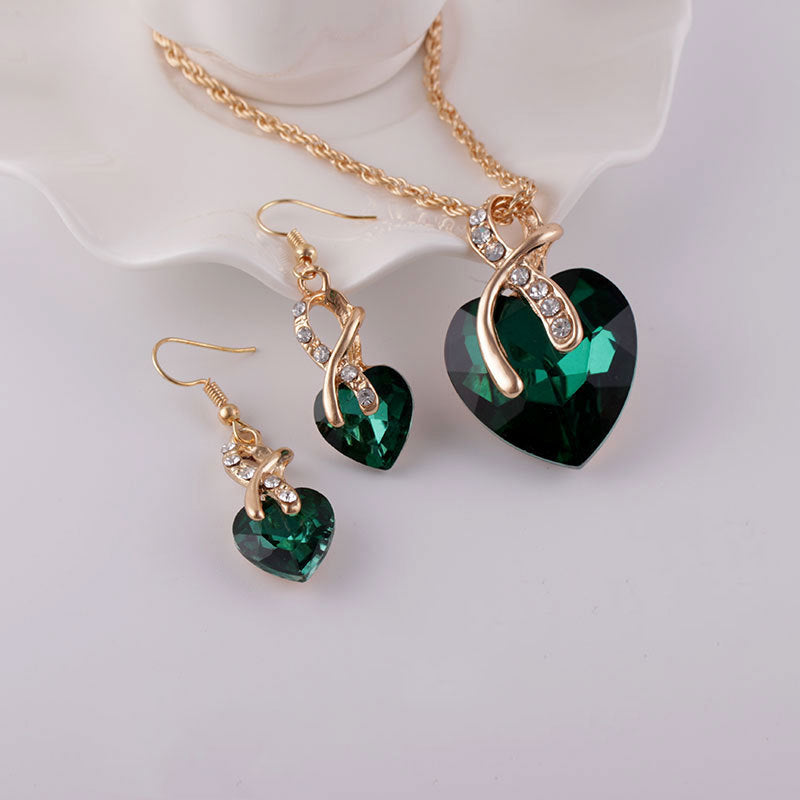 Women's Dinner Wedding Water Drop Heart-shaped Austrian Crystal Zircon Bridal Decorations Necklaces