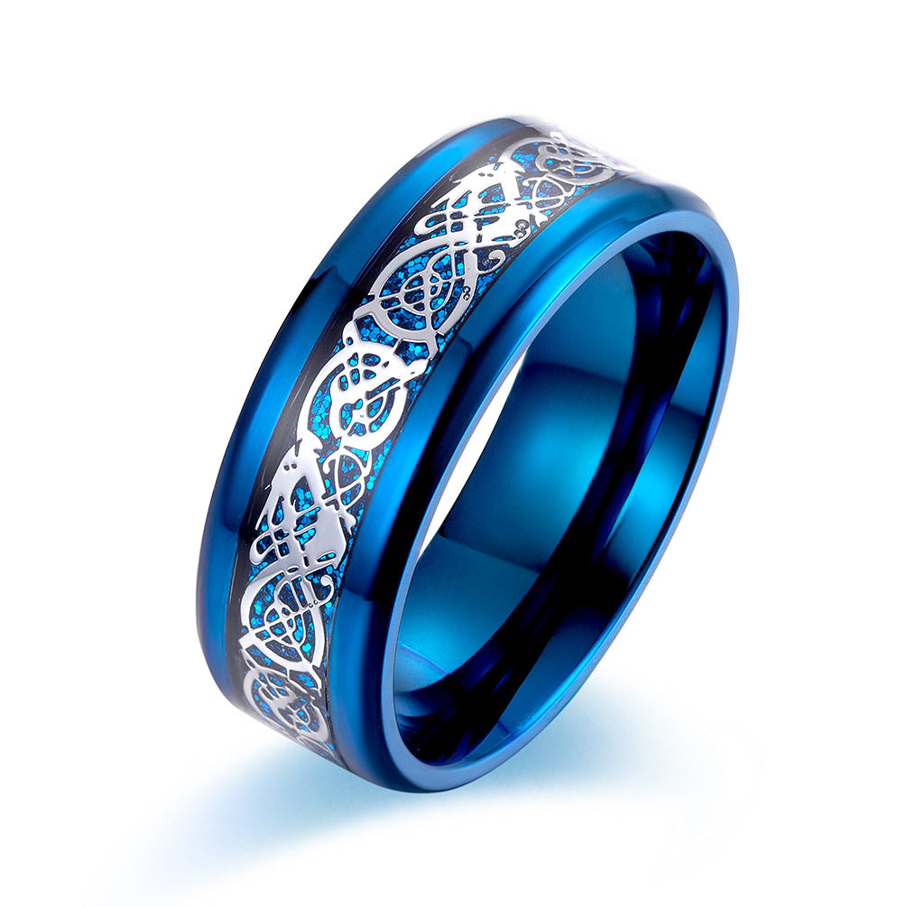 Men's Polished Plated Blue Inlaid Dragon Root Rings