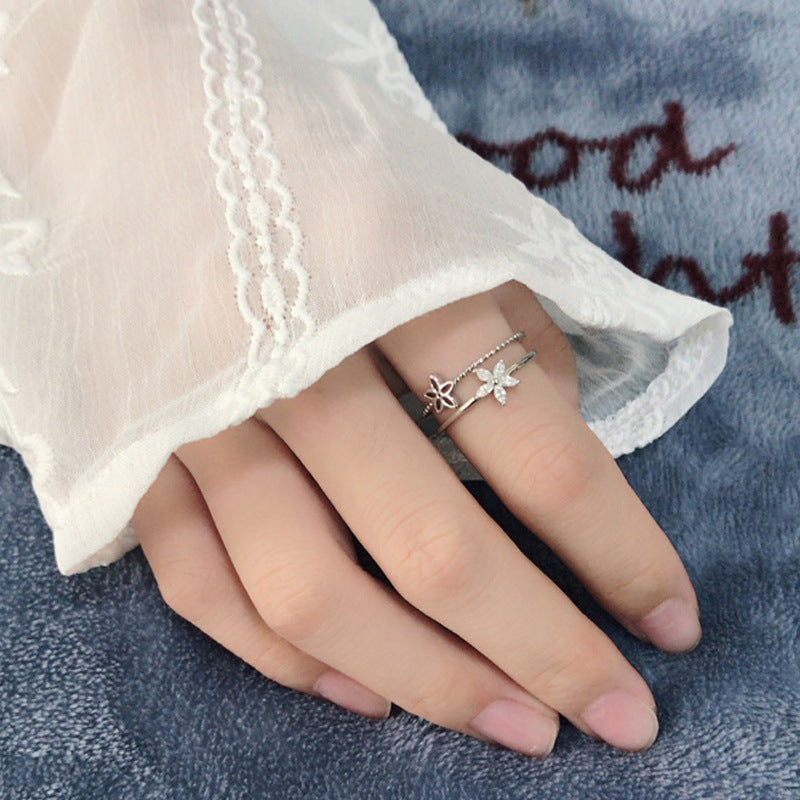 Flower Personalized Simple Female Fresh Sweet Art Rhinestone Rings