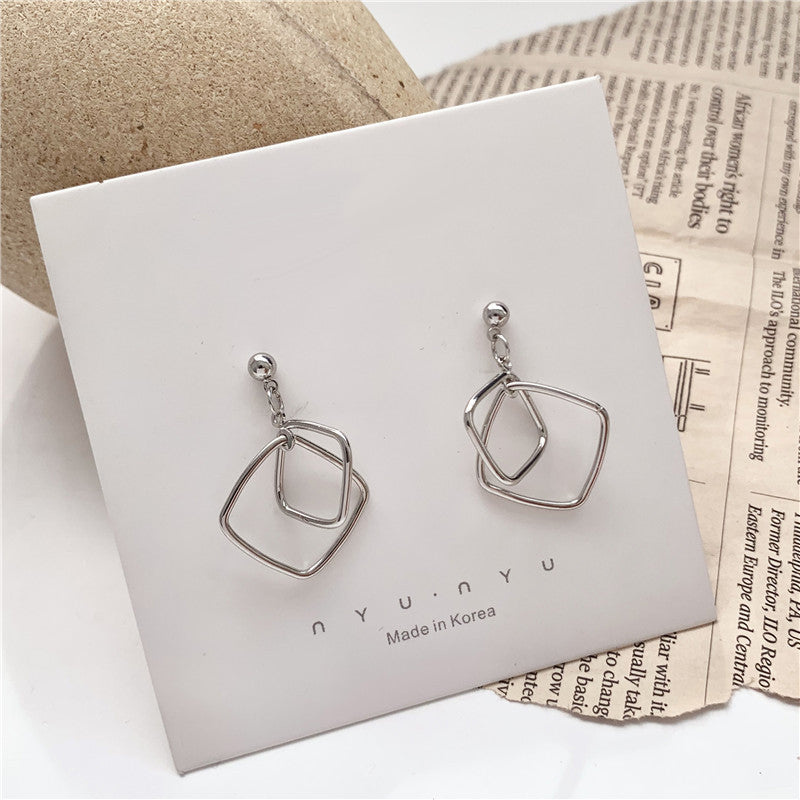 Needle Simple Graceful Geometric Hollow Square Patch Rings