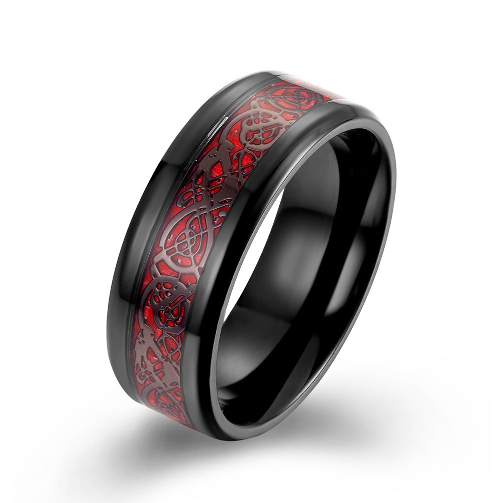 Men's Polished Plated Blue Inlaid Dragon Root Rings