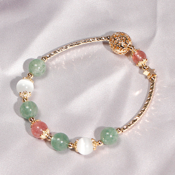 Grüne Erdbeerquarz-Opal-Mondstein-Armbänder für Frauen