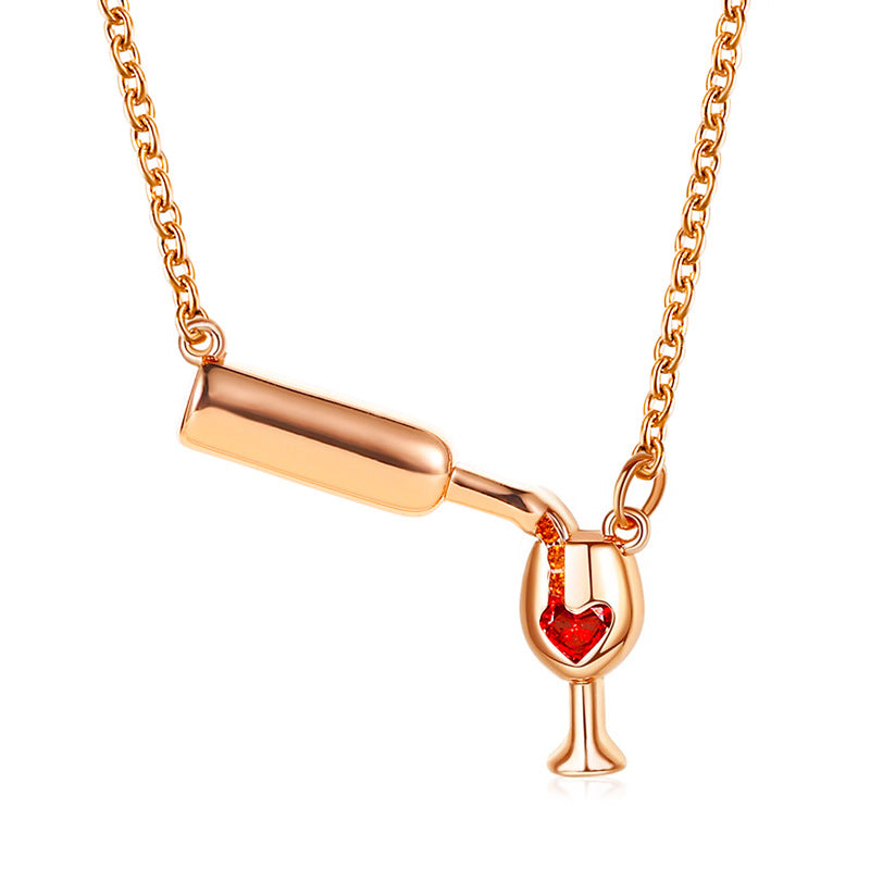 Personality Heart Shape With Diamond Red Goblet Necklaces