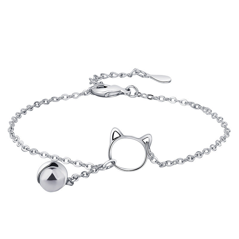 Bracelets simples et mignons en forme de cloche de chat en argent de Style coréen pour femmes