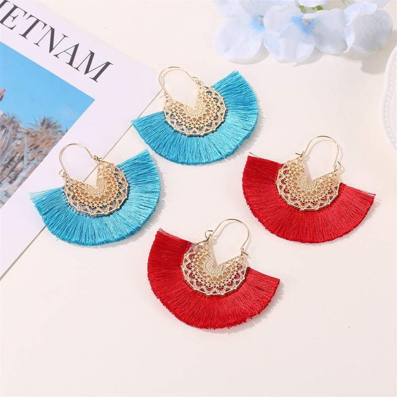 Bohemian Style Exaggerated Fan-shaped Tassel Elegant Earrings