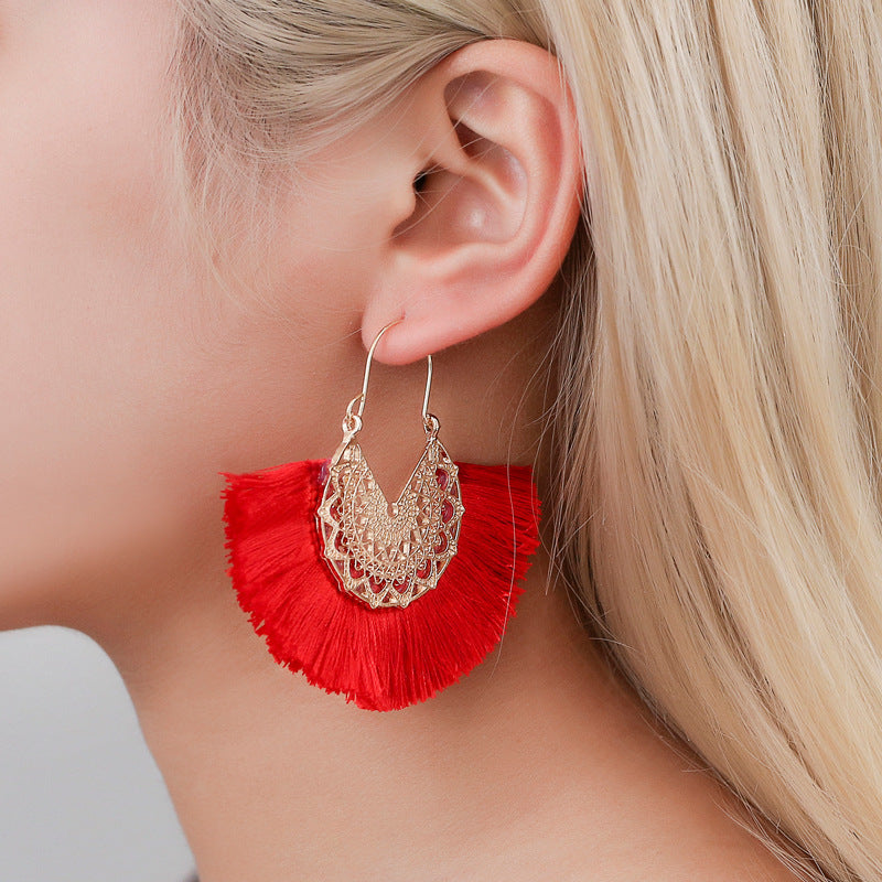 Bohemian Style Exaggerated Fan-shaped Tassel Elegant Earrings