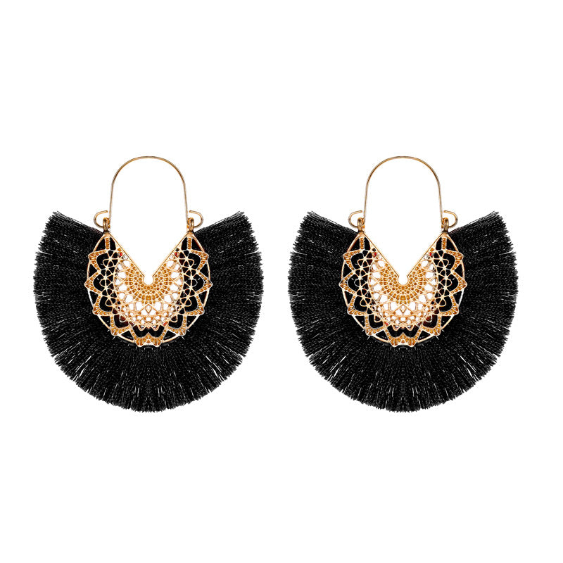 Bohemian Style Exaggerated Fan-shaped Tassel Elegant Earrings