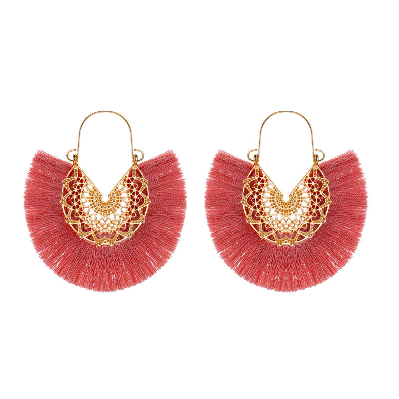 Bohemian Style Exaggerated Fan-shaped Tassel Elegant Earrings