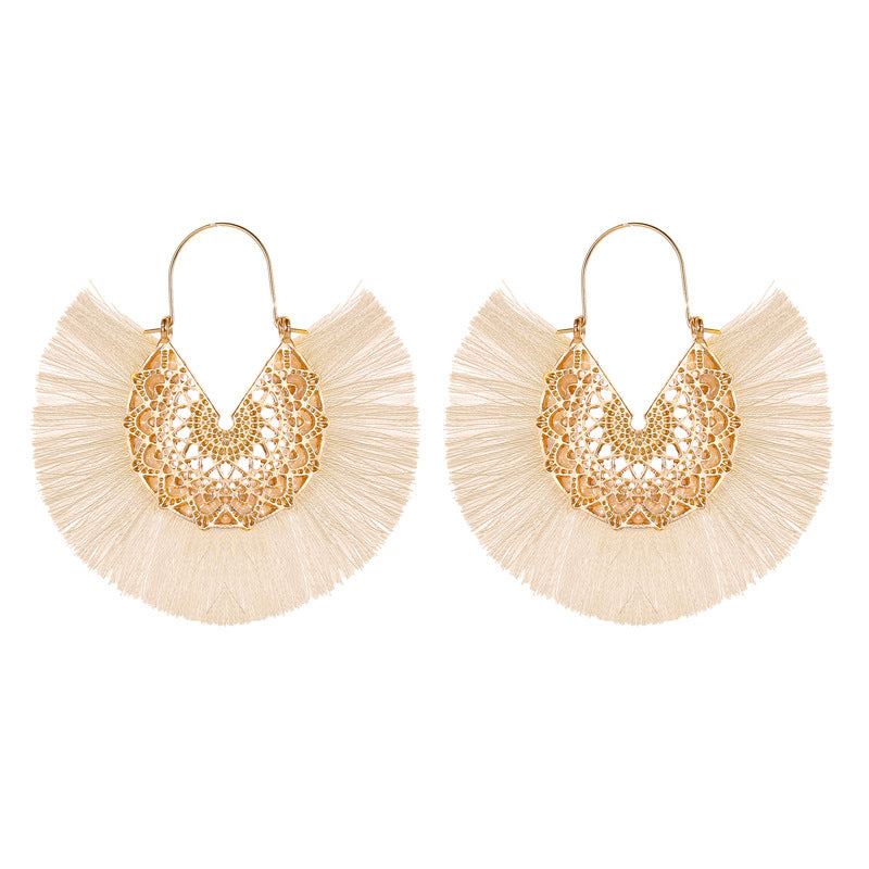 Bohemian Style Exaggerated Fan-shaped Tassel Elegant Earrings