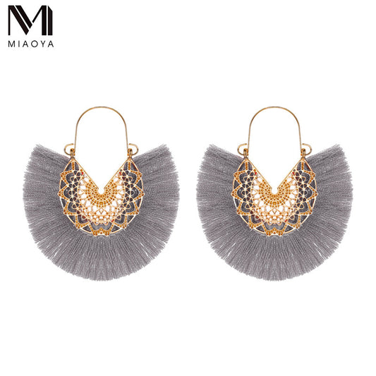 Bohemian Style Exaggerated Fan-shaped Tassel Elegant Earrings