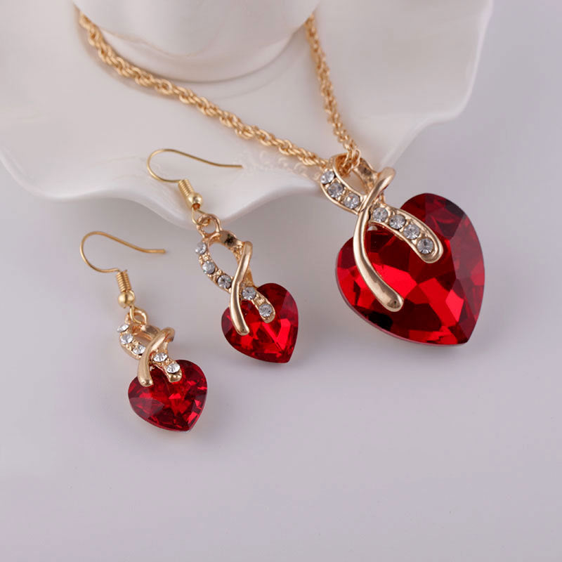 Women's Dinner Wedding Water Drop Heart-shaped Austrian Crystal Zircon Bridal Decorations Necklaces