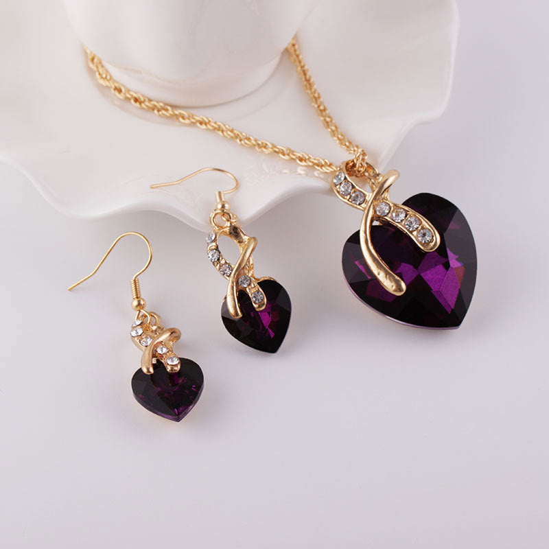 Women's Dinner Wedding Water Drop Heart-shaped Austrian Crystal Zircon Bridal Decorations Necklaces