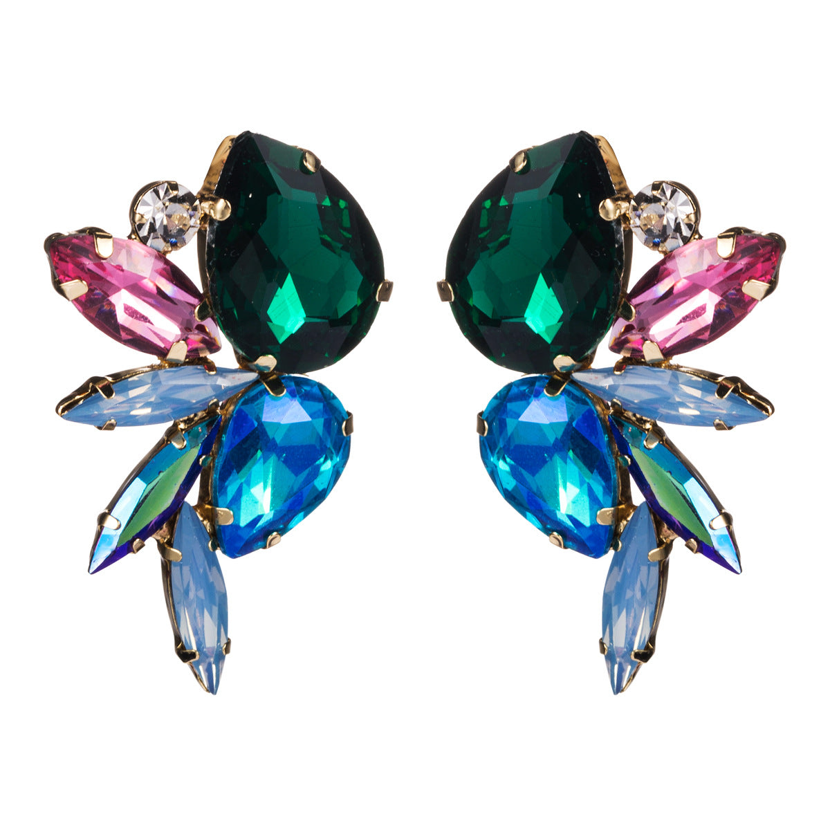 High Profile Fashion Glass Drill Diamond Colorful Crystals Female Earrings