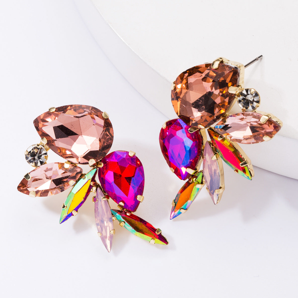 High Profile Fashion Glass Drill Diamond Colorful Crystals Female Earrings