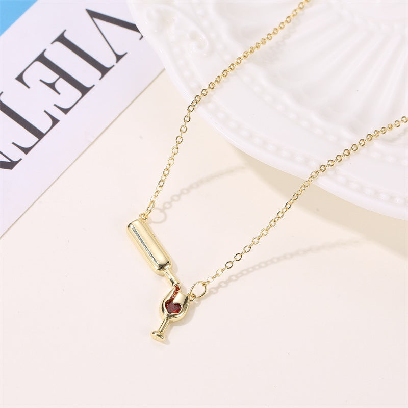 Personality Heart Shape With Diamond Red Goblet Necklaces