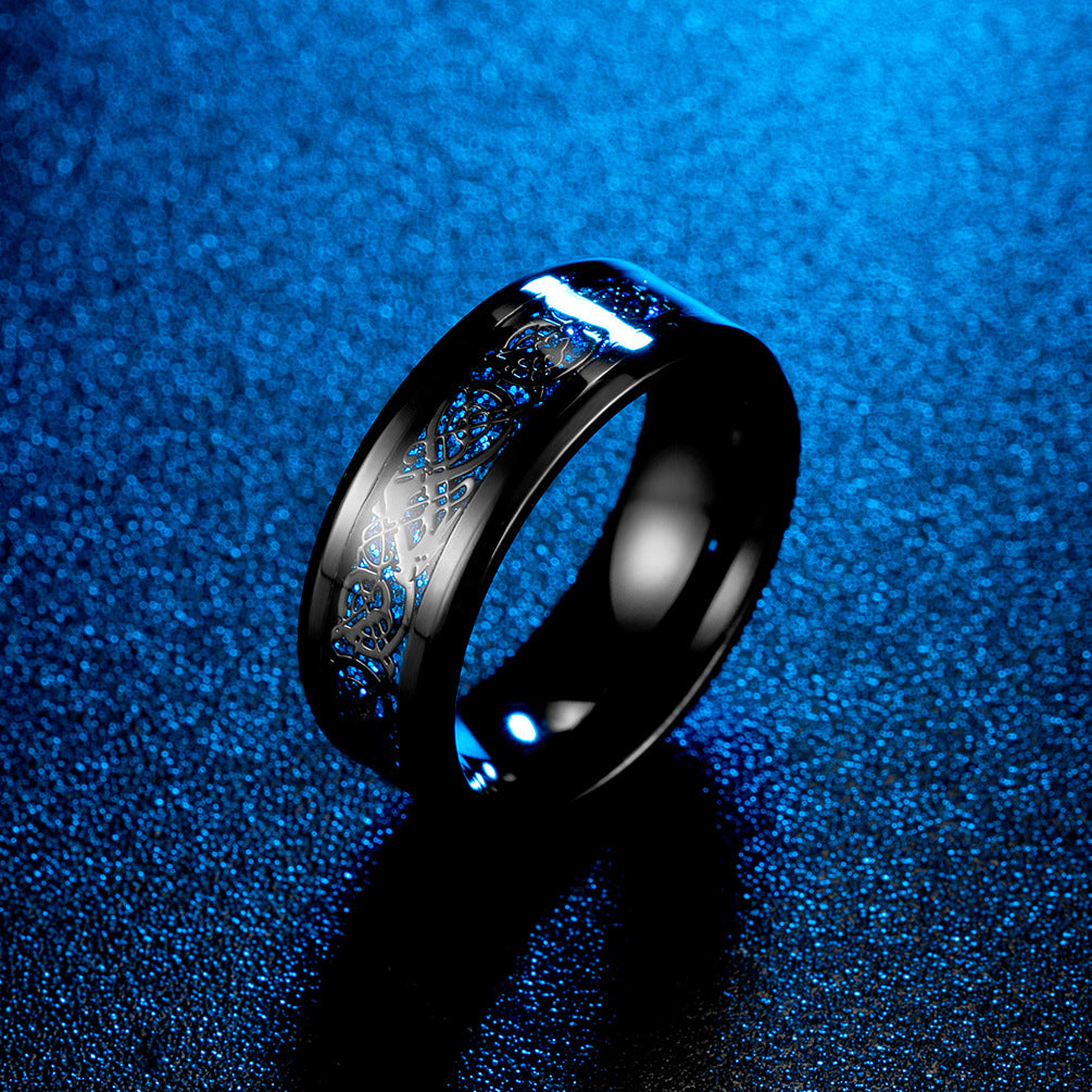 Men's Polished Plated Blue Inlaid Dragon Root Rings