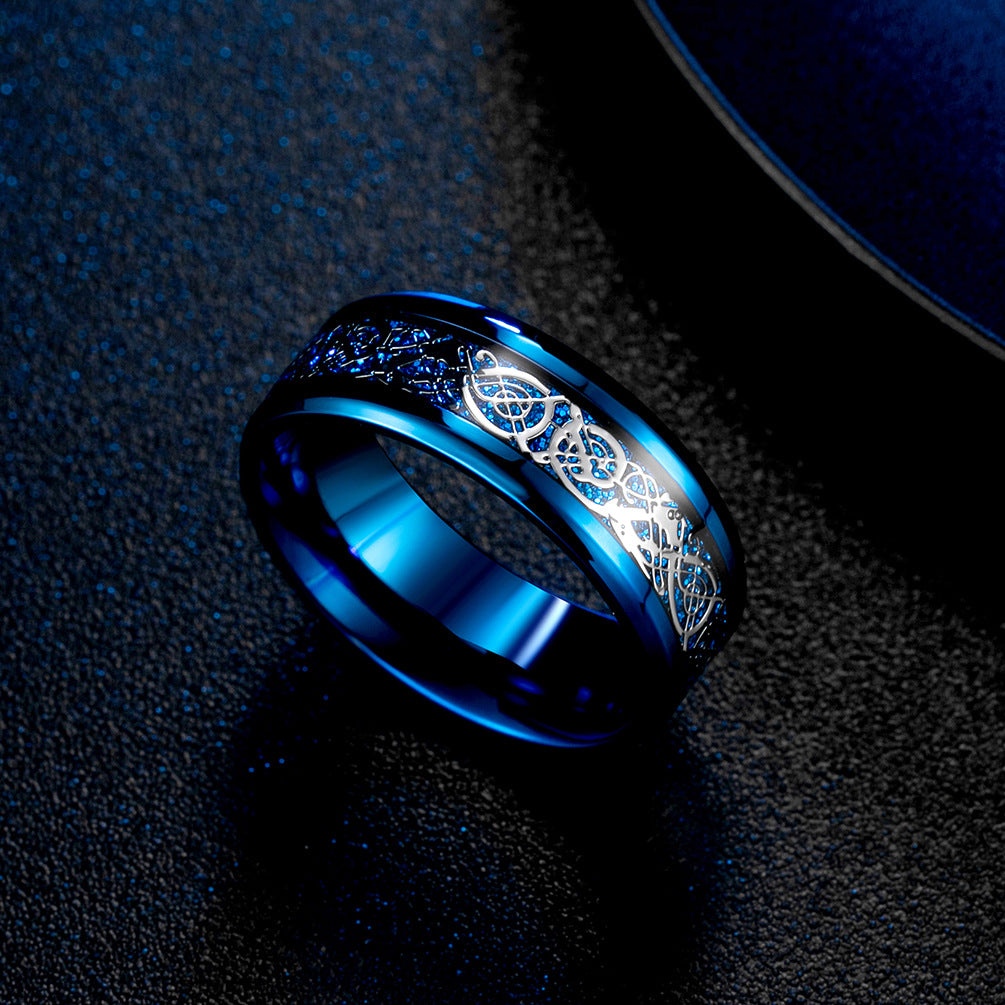 Men's Polished Plated Blue Inlaid Dragon Root Rings