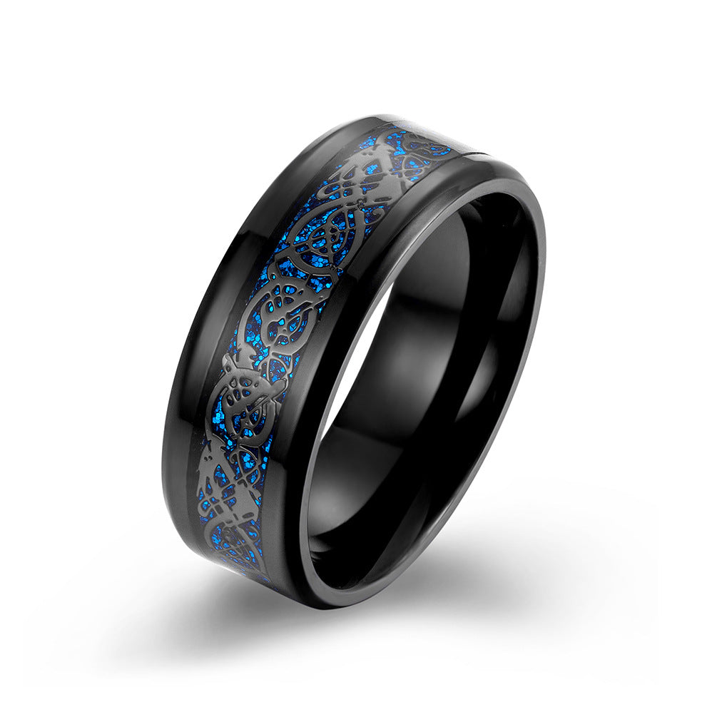Men's Polished Plated Blue Inlaid Dragon Root Rings