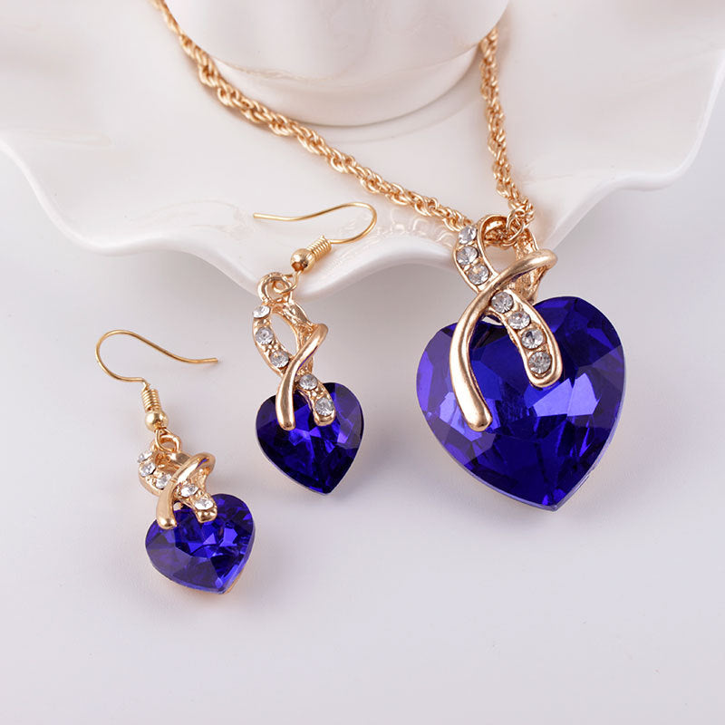 Women's Dinner Wedding Water Drop Heart-shaped Austrian Crystal Zircon Bridal Decorations Necklaces