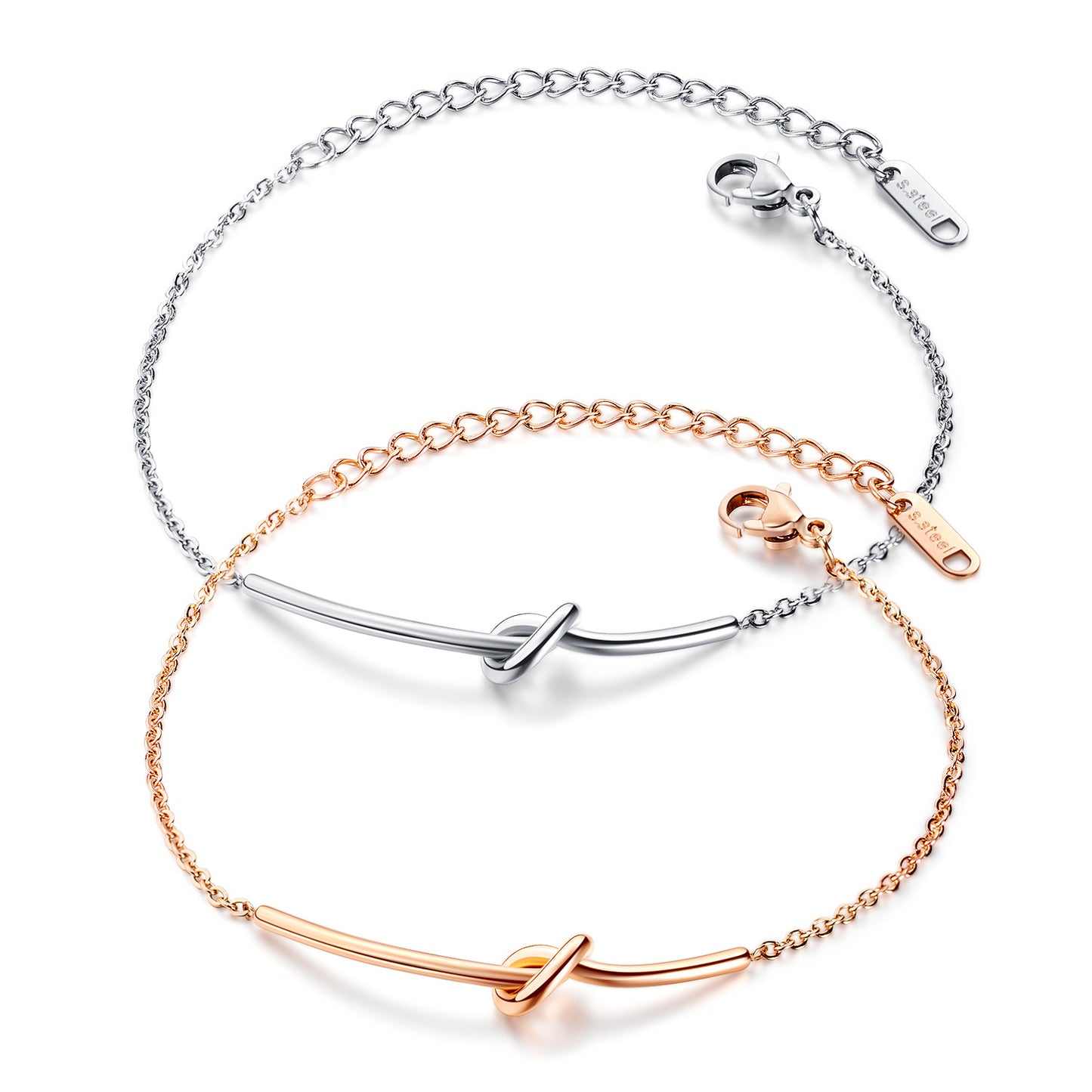 Damen-Armbänder mit Titanstahlbeschichtung und Roségold-Knoten