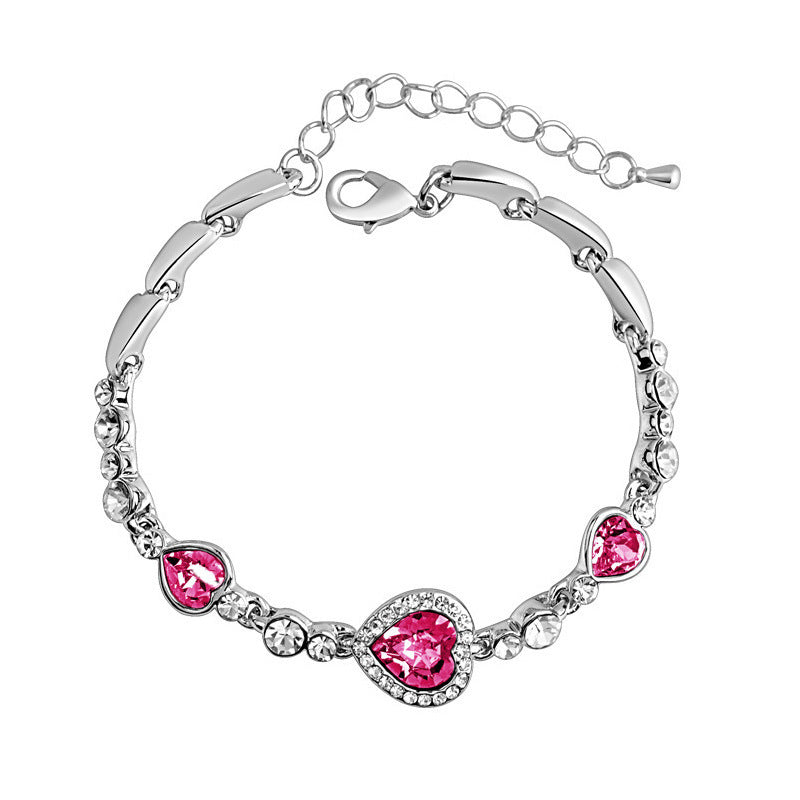 Liebe herzförmige Pfirsich-Kristall-Diamant-Armbänder