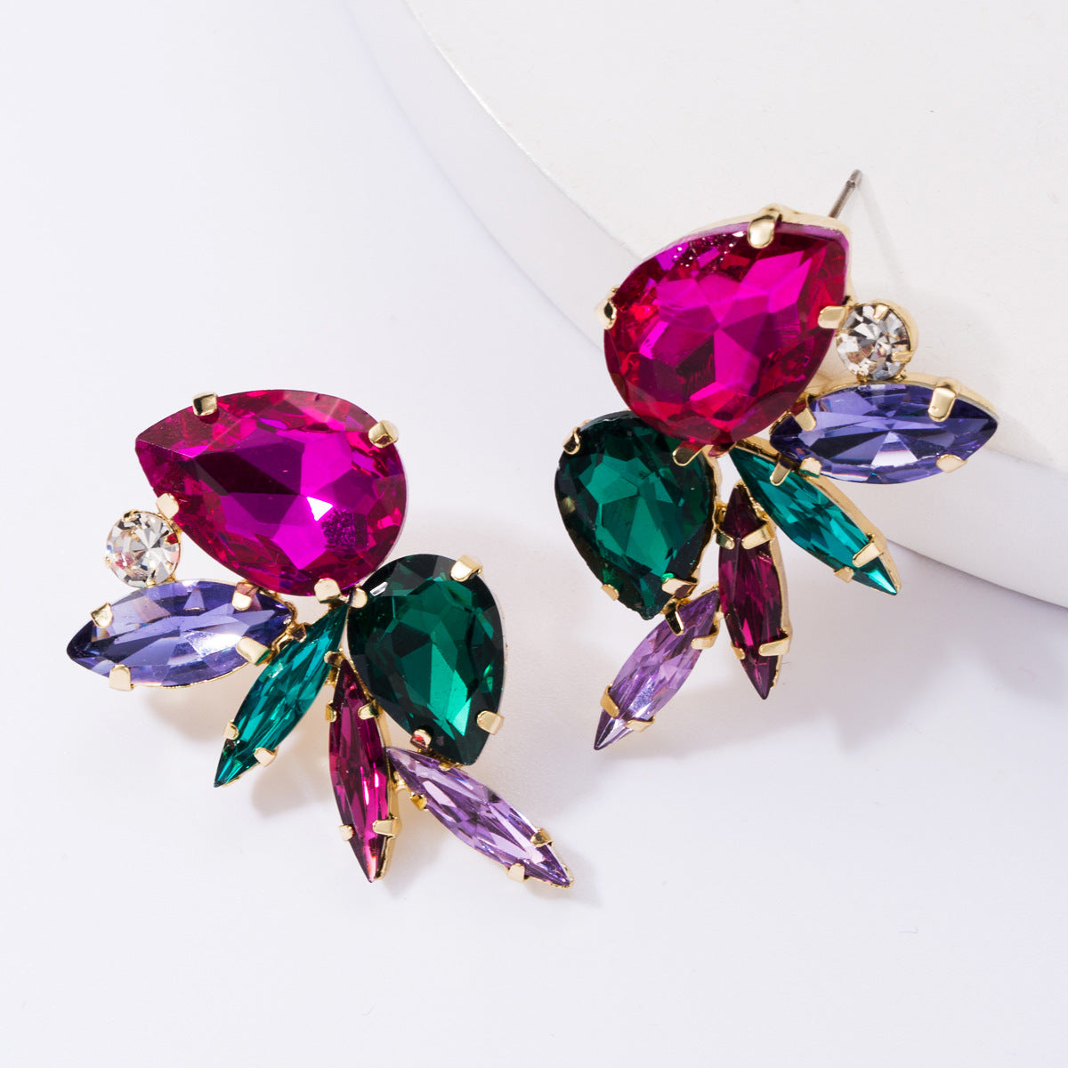 High Profile Fashion Glass Drill Diamond Colorful Crystals Female Earrings