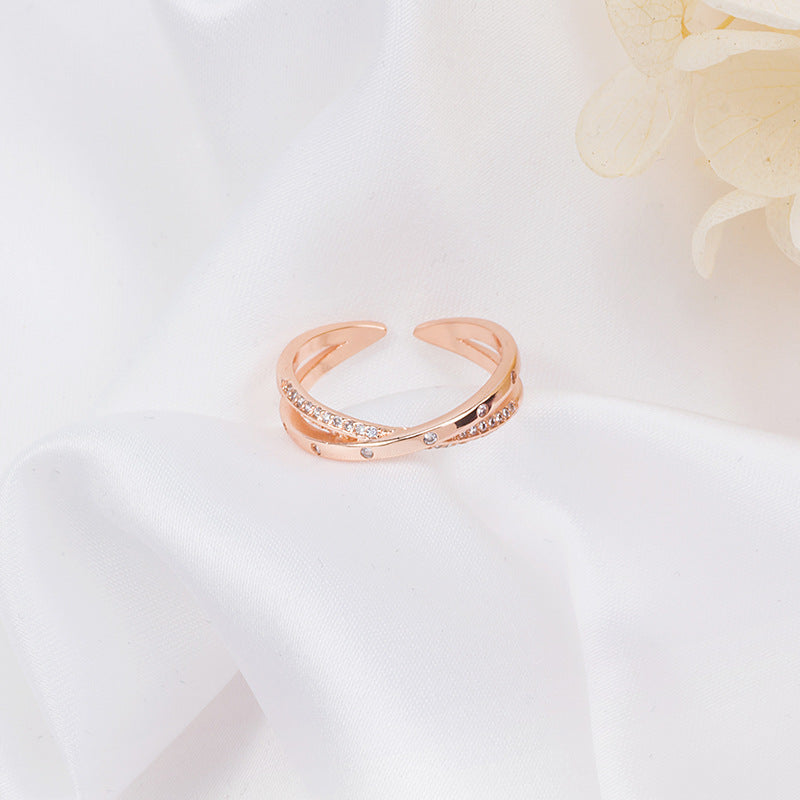 Women's Rhinestone Rose Gold Fashion Dual Layer Rings