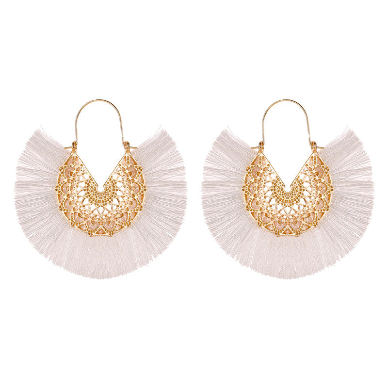 Bohemian Style Exaggerated Fan-shaped Tassel Elegant Earrings