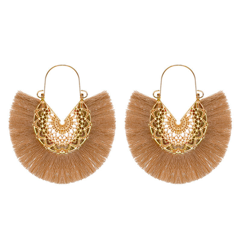 Bohemian Style Exaggerated Fan-shaped Tassel Elegant Earrings