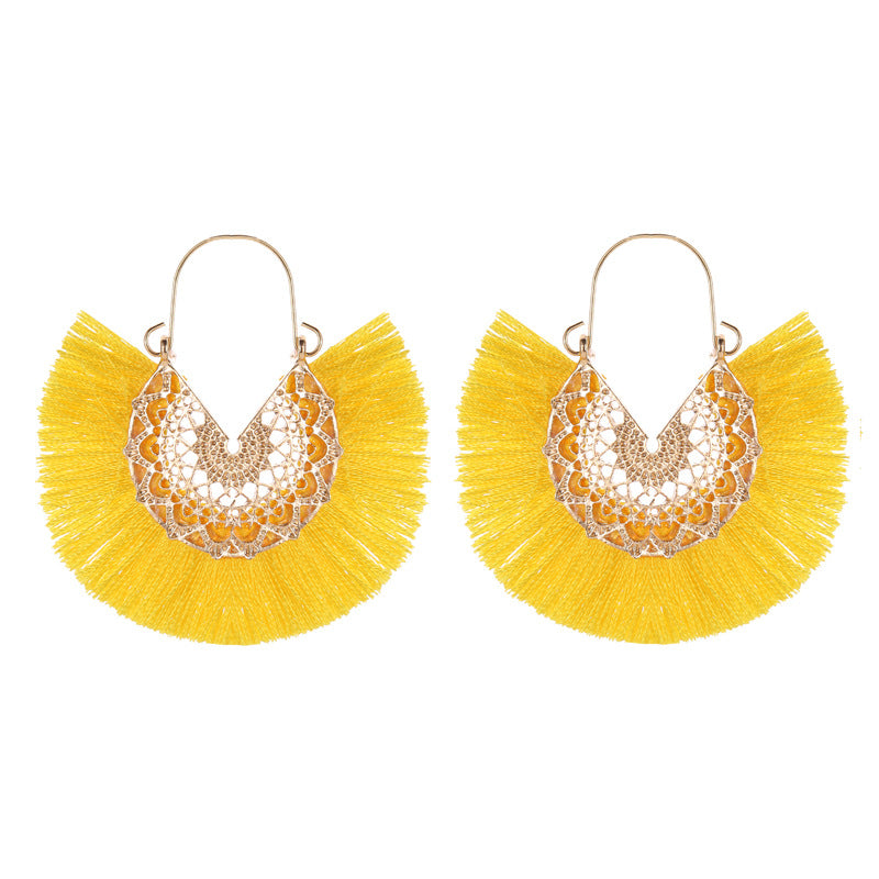 Bohemian Style Exaggerated Fan-shaped Tassel Elegant Earrings