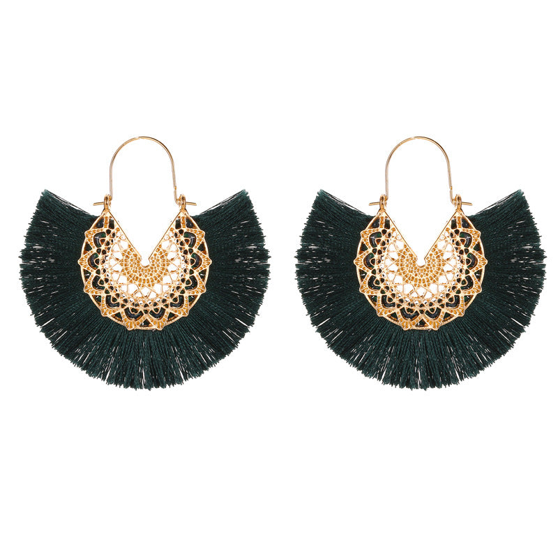 Bohemian Style Exaggerated Fan-shaped Tassel Elegant Earrings