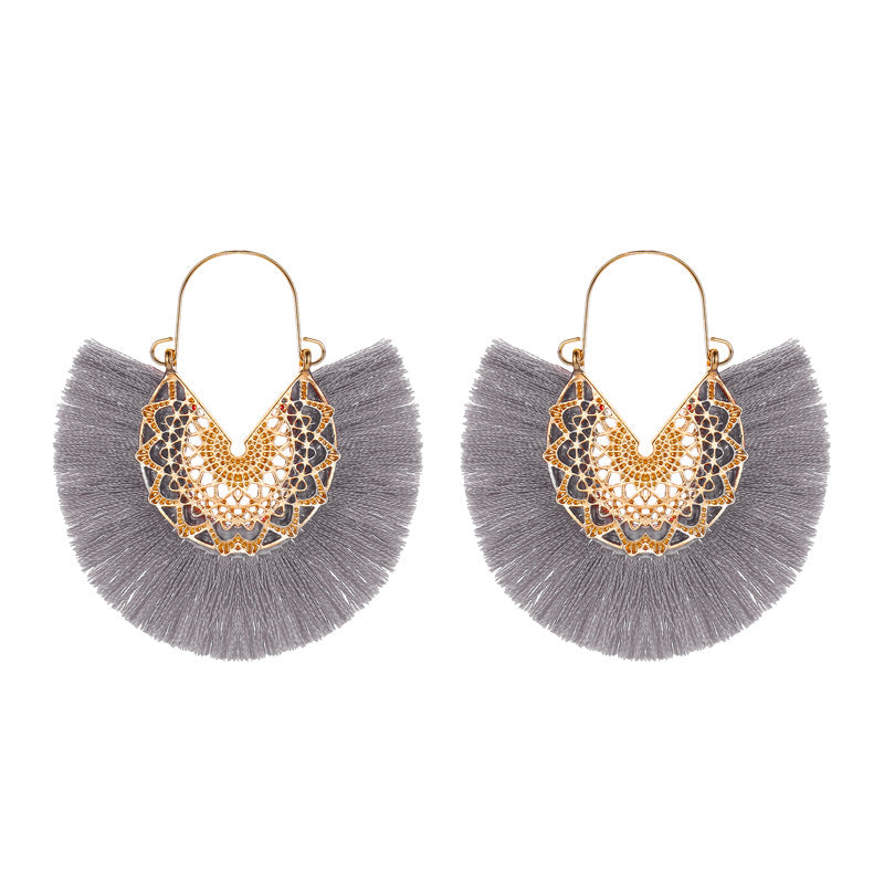 Bohemian Style Exaggerated Fan-shaped Tassel Elegant Earrings