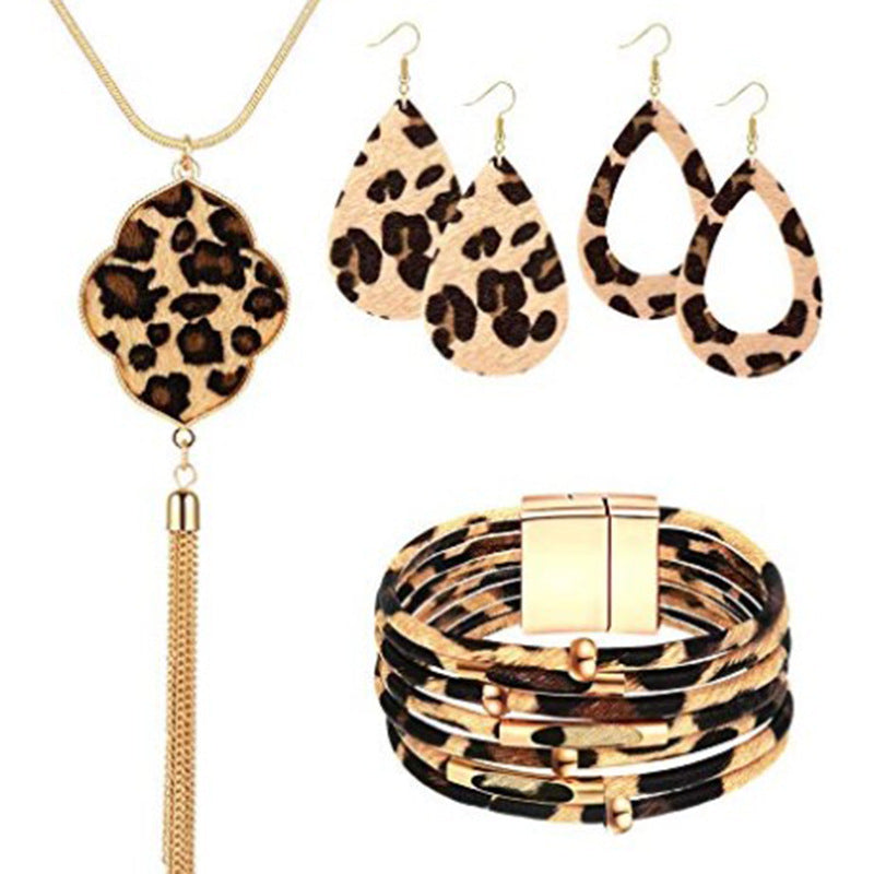 New Christmas Leather Leopard Santa Claus Jewelry Set