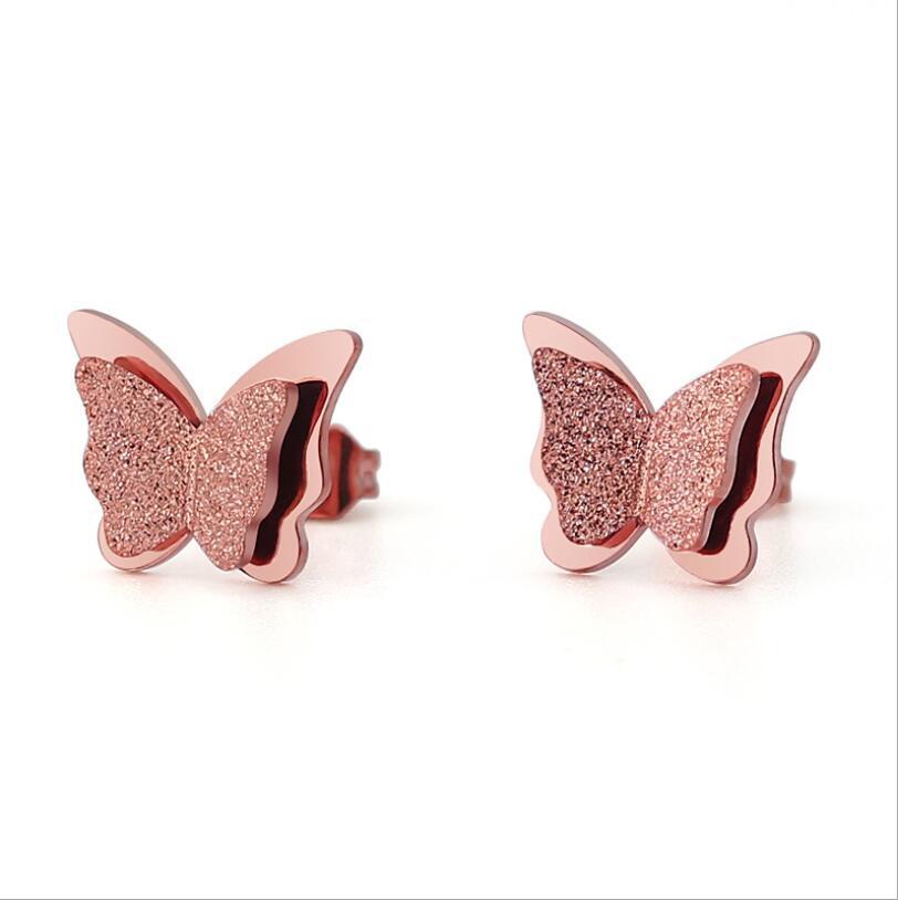 Frosted Butterfly Stainless Steel Fashion Style Earrings