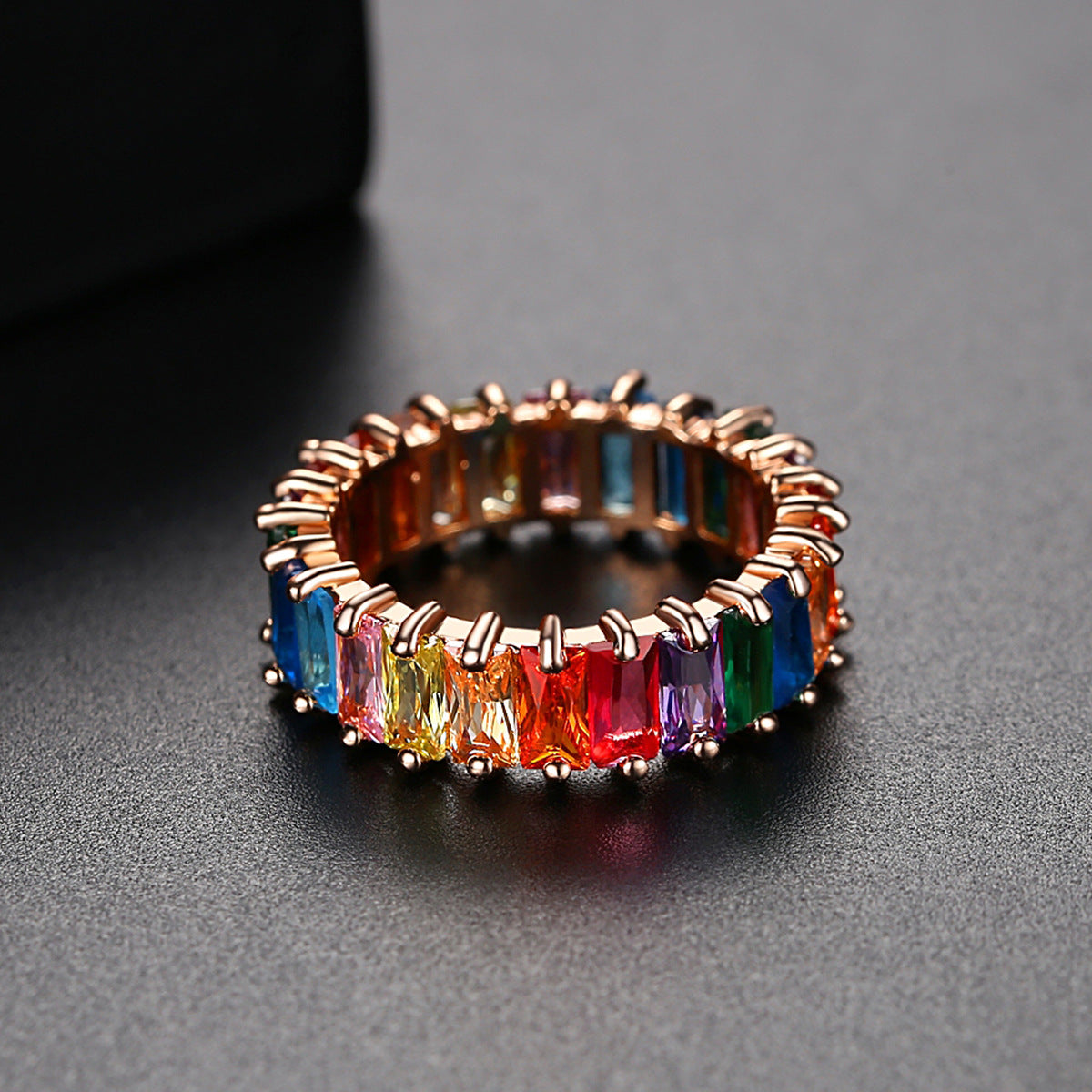 Women's Color Zircon Rainbow Ladies Row Inlaid Rings