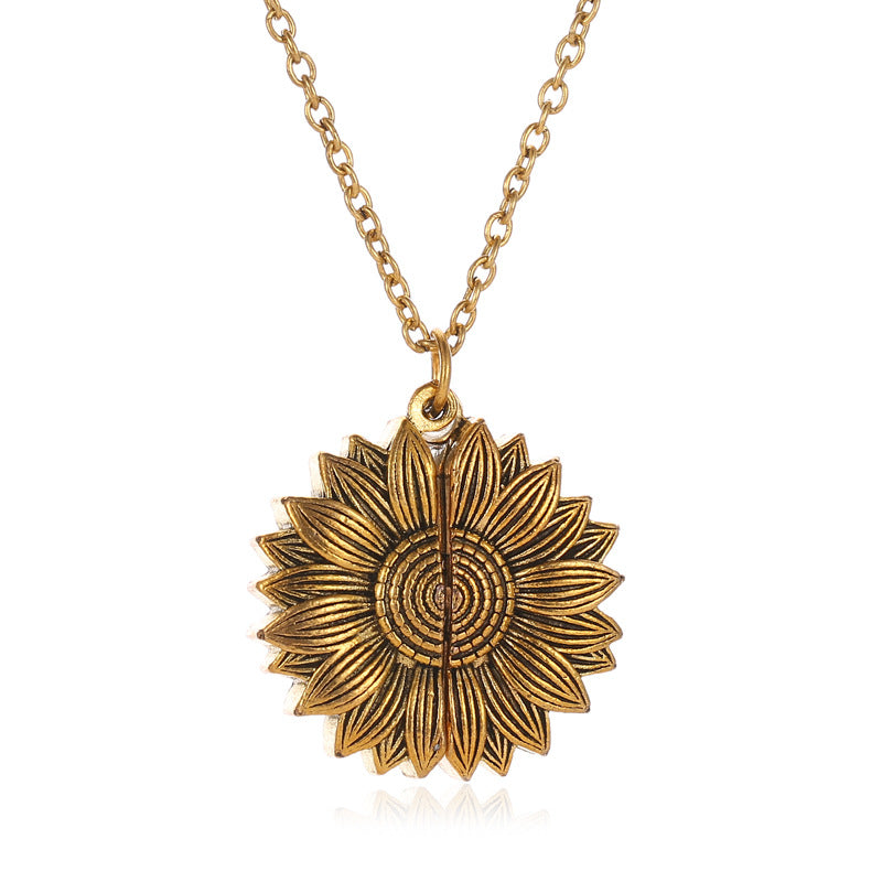 Sunflower Fashion Flower Letter Open Pendant Necklaces