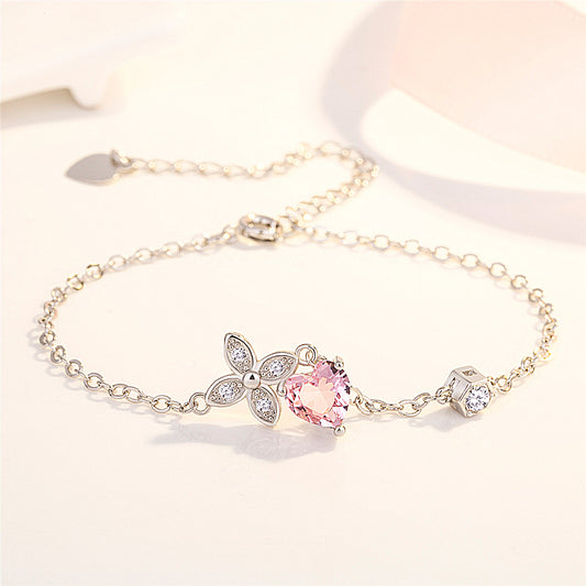 Women's Pink Diamond Clover Heart-shaped Peach Blossom Bracelets