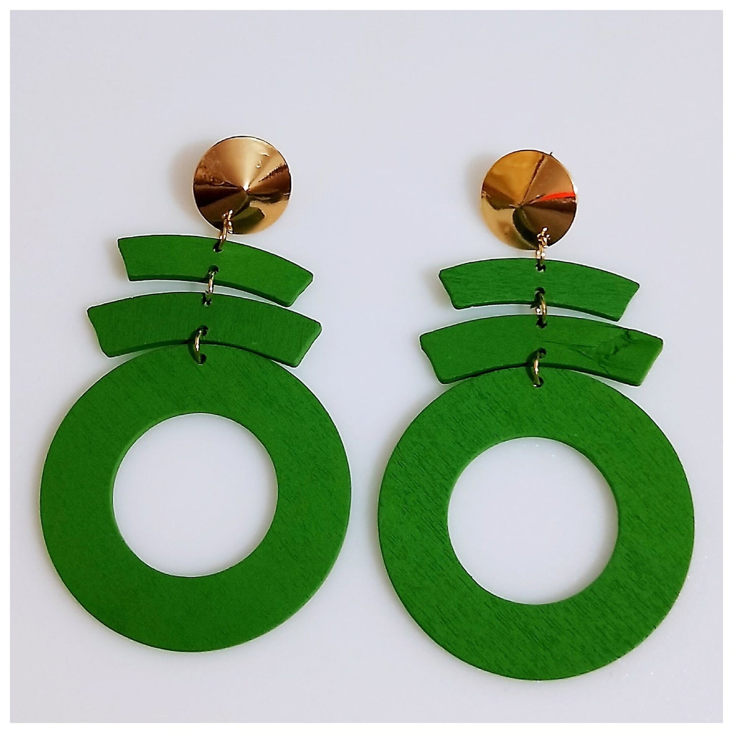 Series Stitching Pattern Geometric Round Wooden Fashion Wood Eardrops Rings
