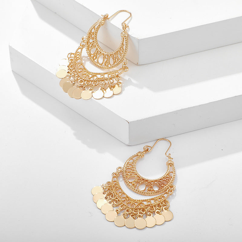 Women's U-shaped Ethnic Style Round Hollow Crescent Earrings