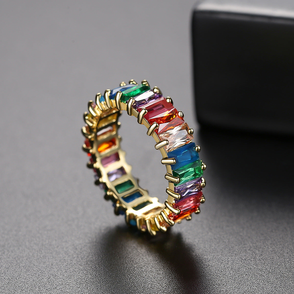 Women's Color Zircon Rainbow Ladies Row Inlaid Rings