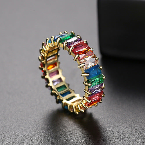 Women's Color Zircon Rainbow Ladies Row Inlaid Rings