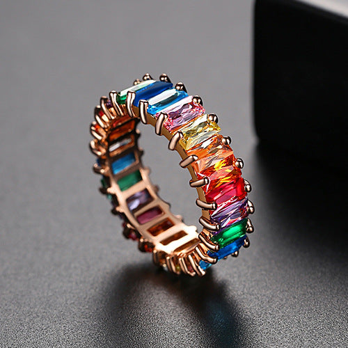 Women's Color Zircon Rainbow Ladies Row Inlaid Rings