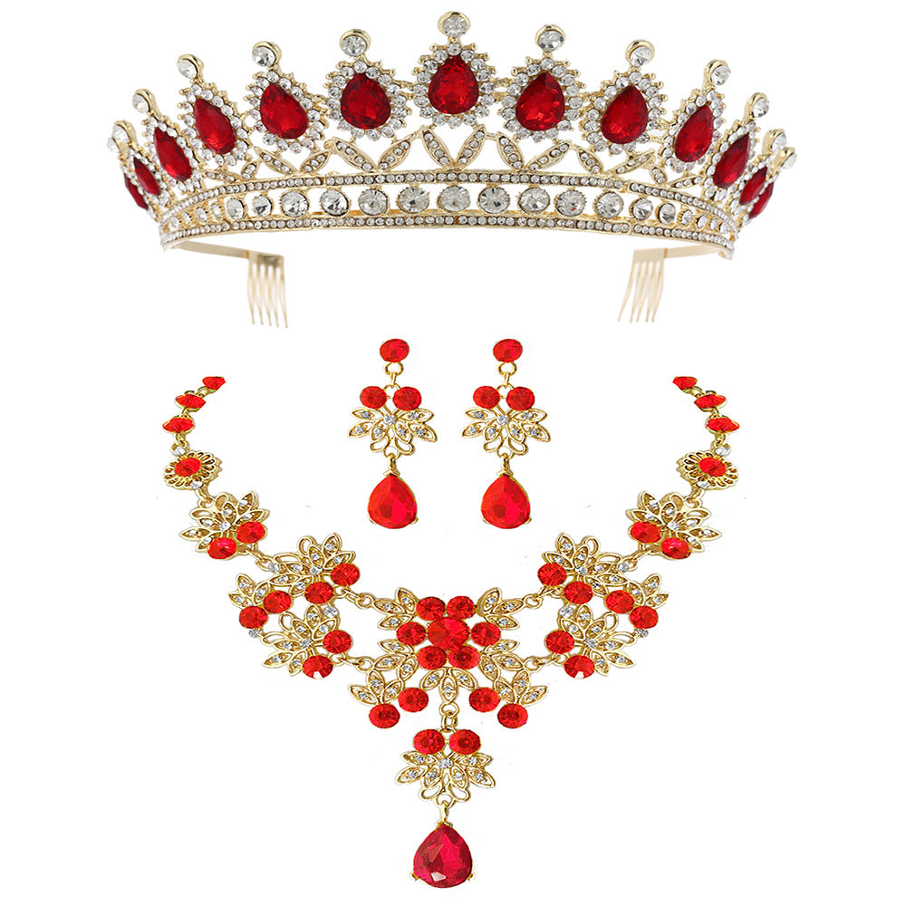 Bride Ornament Three-piece Alloy Crown Female Earrings