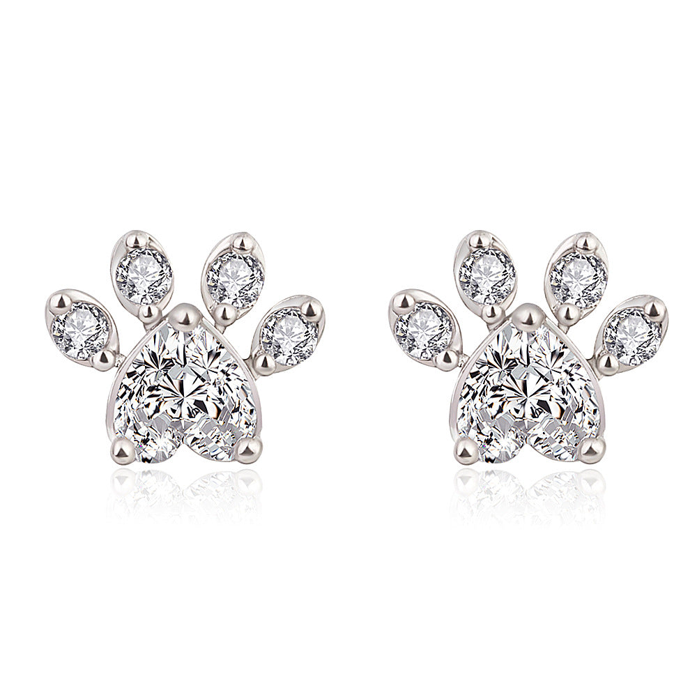 Inlaid Zircon Footprints Graceful Cute Animal Dog's Rings