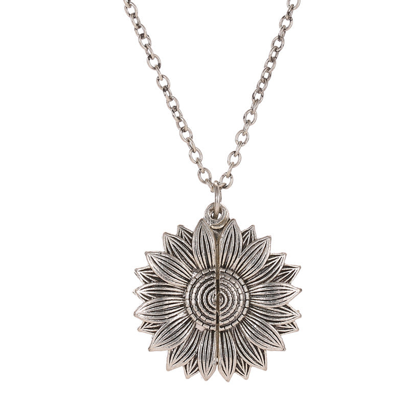 Sunflower Fashion Flower Letter Open Pendant Necklaces