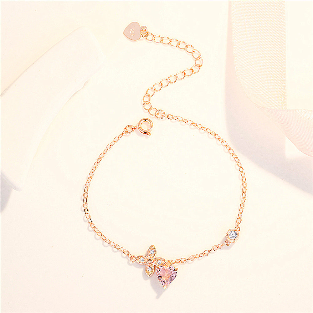 Women's Pink Diamond Clover Heart-shaped Peach Blossom Bracelets