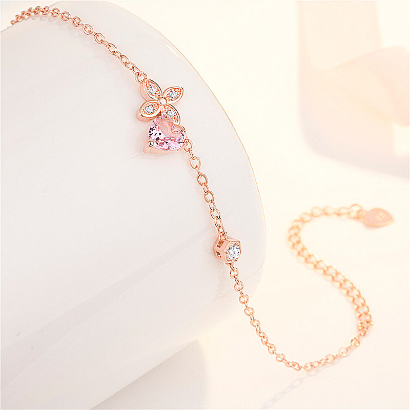 Women's Pink Diamond Clover Heart-shaped Peach Blossom Bracelets