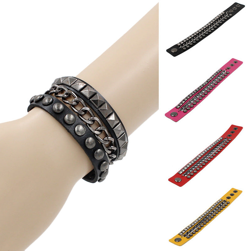 Fashion Square Round Rivet Iron Chain Bracelets