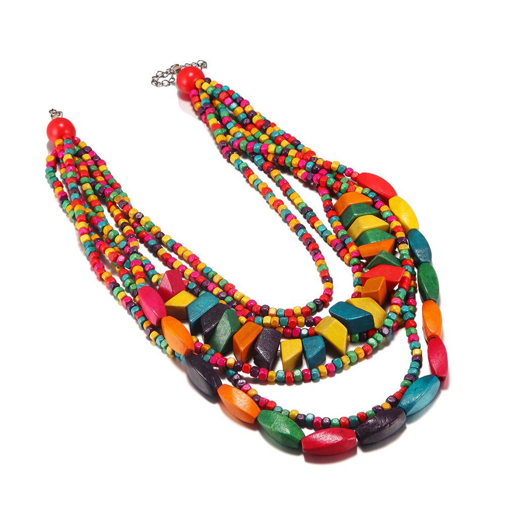 Style Tassel Colorful Wooden African Sweater Necklaces