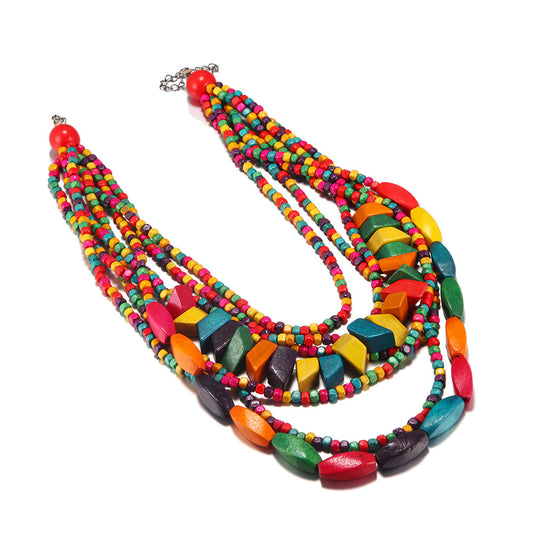 Style Tassel Colorful Wooden African Sweater Necklaces